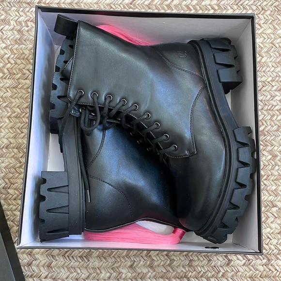 koi Shoes - Koi Black Combat Boots with Pink Ponytail